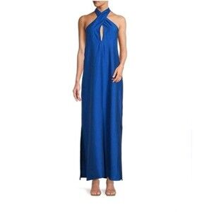 Antonio Melani Halter Maxi Dress Blue Color Size M Lyocell Blend